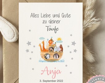 zauberhafte personalisierte Karte Arche zur Taufe Geburt, Grußkarte Baby, Babykarte, Glückwunsch Karte von Lüttentüddel®