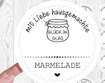 24 zuckersüßer Sticker Aufkleber 4cm zum selbstbeschriften Marmelade Glück im Glas von Lüttentüddel®