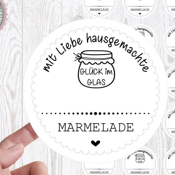 24 zuckersüßer Sticker Aufkleber 4cm zum selbstbeschriften Marmelade Glück im Glas von Lüttentüddel®