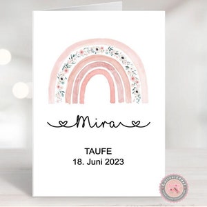zauberhafte personalisierte DIN A5 Karte Faltkarte Regenbogen Flower für Taufe, Geburt, Kommunion, Firmung, Grußkarte von Lüttentüddel®