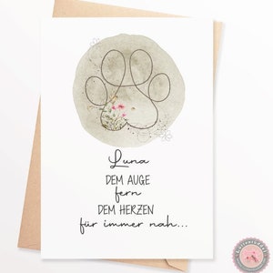personalisierte Trauer Karte Pfote Blumen Hund Katze Postkarte A6 von Lüttentüddel®