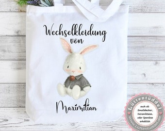 zuckersüße Tasche Hase Wechselwäsche Wechselkleidung (personalisiert) Kindergarten  Wunschname KITA Kindergarten Einschulung Lüttentüddel®