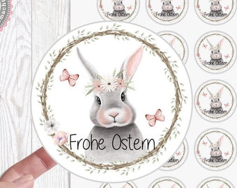 zuckersüße Sticker Aufkleber " Hase Frohe Ostern " 24 Stück 4cm Etiketten selbstklebend von Lüttentüddel®