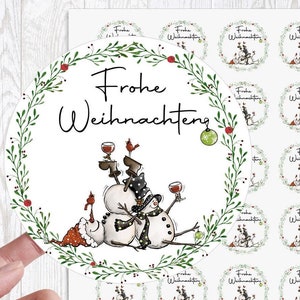 24 zuckersüßer Sticker Aufkleber 4cm Frohe Weihnachten beschwipste Schneemänner Likör Weihnachten Christmas von Lüttentüddel®