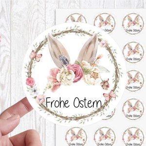 zuckersüße Sticker Aufkleber " Hasenohren Frohe Ostern " Rosen 24 Stück 4cm Etiketten selbstklebend von Lüttentüddel®