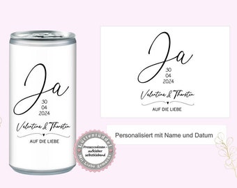 Prosecco Banderole PERSONALISIERT Aufkleber Sticker JA für JGA, Hochzeit, Getränke-Dosen-Banderole von Lüttentüddel®