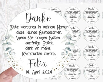 24 Sticker Aufkleber Etiketten Taufe Hochzeit Kommunion Konfirmation Einschulung Hochzeit Blumensamen  personalisiert von Lüttentüddel®