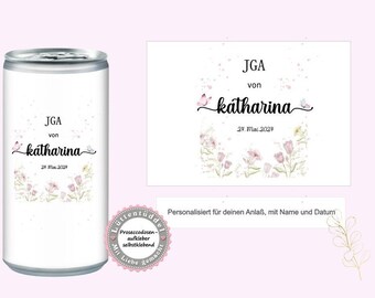 Prosecco Banderole PERSONALISIERT Aufkleber Sticker Maiglöckchen für JGA, Hochzeit, Getränke-Dosen-Banderole Eucalyptus Kranz Lüttentüddel®