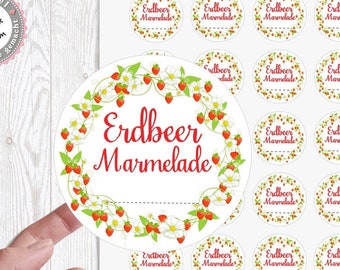 24 zuckersüßer Sticker Aufkleber 4cm Erdbeer Marmelade Erdbeermarmelade zum selbstbeschriften Marmelade von Lüttentüddel®