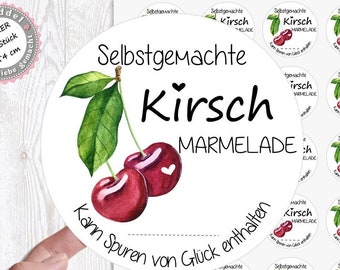 24 zuckersüßer Sticker Aufkleber 4cm Kirsch Marmelade kann Spuren von Glück enthalten von Lüttentüddel®