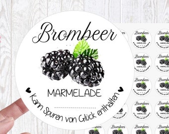 24 zuckersüßer Sticker Aufkleber 4cm Brombeer Marmelade kann Spuren von Glück enthalten von Lüttentüddel®