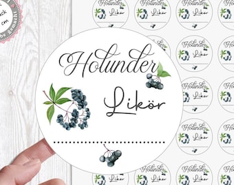 24 zuckersüßer Sticker Aufkleber 4cm Holunder Likör Datum zum selbstbeschriften Marmelade von Lüttentüddel®