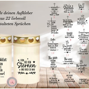 wähle aus 22 Aufklebern Trauer Geburtstag für Grablichter von Lüttentüddel®