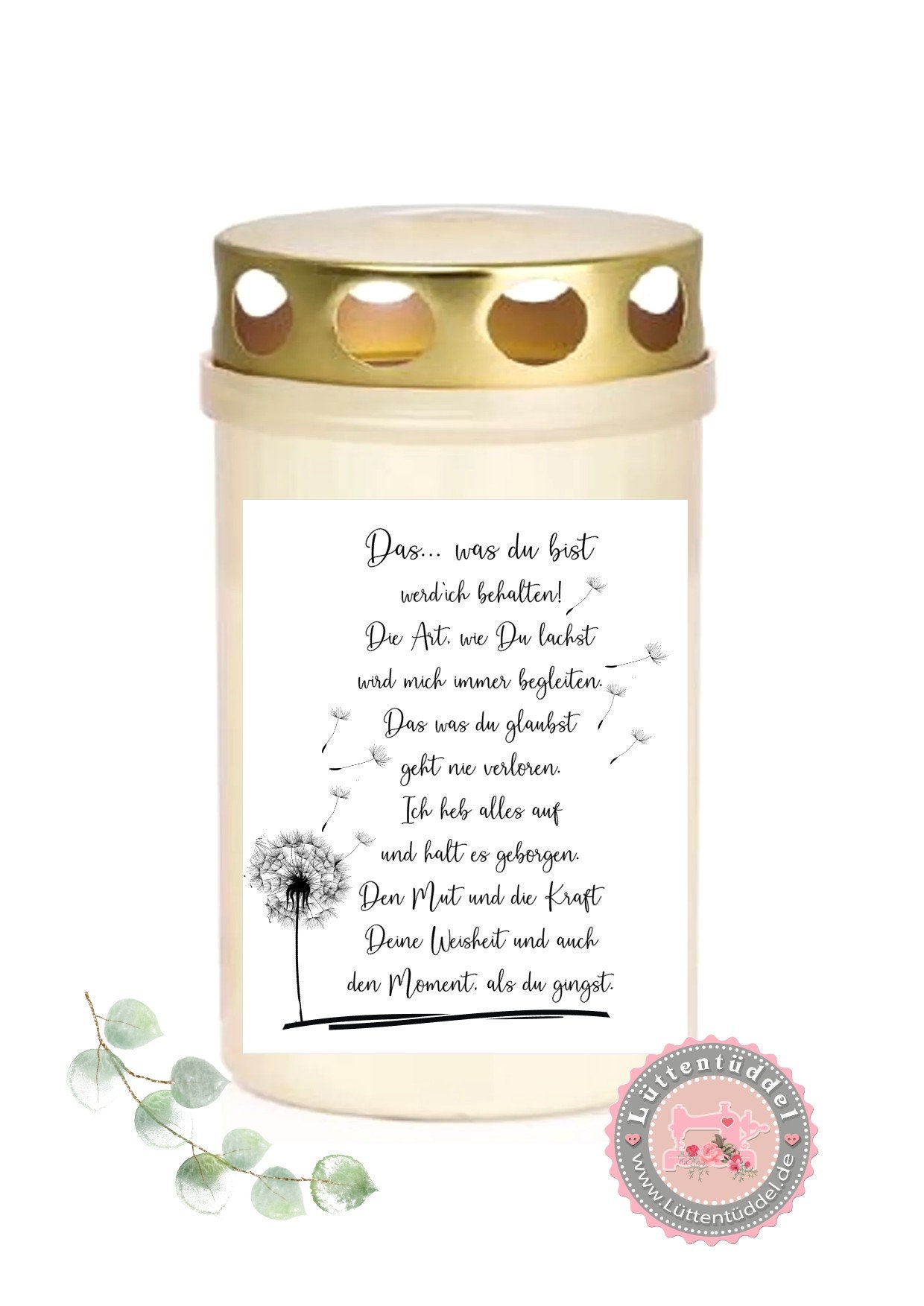 Grablicht Spruch Das was Du Tagesbrenner Name Trauerkerze