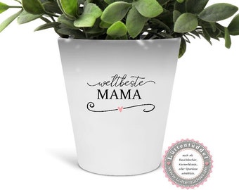 Blumentopf Tasse Emailletasse Weltbeste Mama Muttertag, Vatertag Dankeschön, Abschied, Jubiläum, Geschenk, Becher von Lüttentüddel