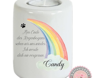 Regenbogen Trauerkerze Keramik Erinnerungslicht Gedenklicht Hund Pfote Teelichthalter Teelicht Kerzenlicht Kerze Sternenkind Lüttentüddel®