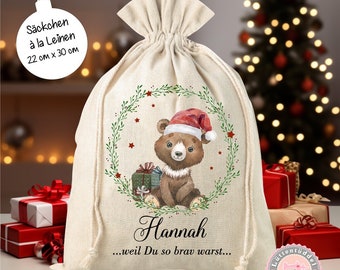 Nikolausbeutel, Weihnachtssäckchen personalisiert mit Name, Nikolausgeschenk, Sack,Jutebeutel, Leinen Weihnachtsmann, Nikolausgeschenk