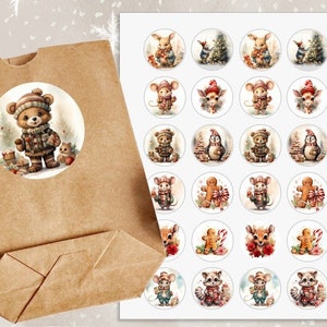 24 zuckersüßer Sticker Aufkleber 4cm Weihnachten Tiere  für Geschenk, Paket, Brief, Verpackung Give aways Christmas von Lüttentüddel®