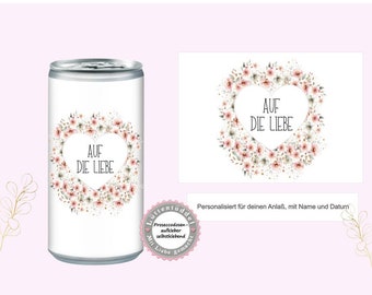 Prosecco Banderole PERSONALISIERT Aufkleber Sticker Blumen Herz  für JGA, Hochzeit, Getränke-Dosen-Banderole Design Eukalyptus Lüttentüddel®