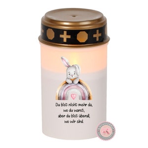 Grave light saying rabbit rainbow as LED or day burner with or without name star child mourning candle reminder light from Lüttentüddel®