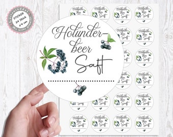 24 zuckersüßer Sticker Aufkleber 4cm Holunder Saft Datum zum selbstbeschriften Marmelade von Lüttentüddel®