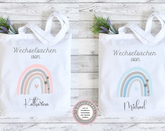 2 Varianten Tasche Regenbogen Sterne Herzen Wechselwäsche Wechselkleidung für Kindergarten  KITA Kindergarten Einschulung von Lüttentüddel®