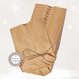 24 Kraftpapiertüten Kraftpapier Tüten Papiertüten Kreuzbodenbeutel z. B. für Adventskalender Überraschungstüten 14 x 22 x 6,5 cm