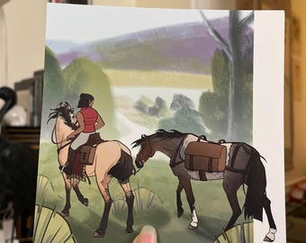 Tazzmaran - Urocza kolorowa, kwadratowa pocztówka z ilustracją o wymiarach 15 cm | Dla miłośników koni, rysunek podróżny, prezent na ścianę