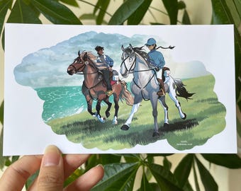 Balatan Run - Urocza kolorowa, prostokątna 7-calowa ilustracja pocztówka | Dla miłośników koni, rysunek podróżny, prezent na ścianę