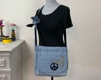 Shoulder bag freedom, jeans upcycling, shoulder bag, knot bag, jeans bag, upcycling bag, dove of peace