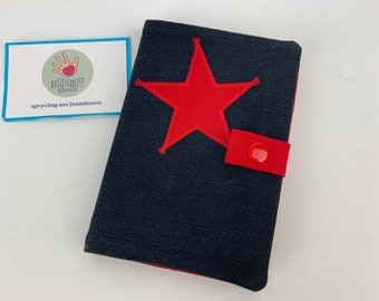 Book cover DIN A6 with star, jeans upcycling, travel diary, vegan book cover