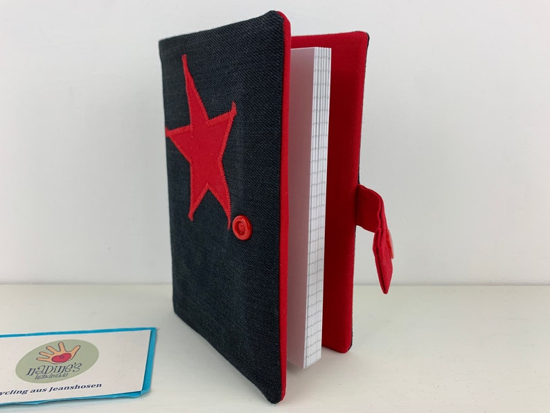 Book cover DIN A6 with star, jeans upcycling, travel diary, vegan book cover image 4