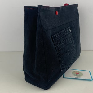 Handtaschenutensilo Jeans upcycling, Projekttasche, Jeanstasche, Bag in Bag Bild 7