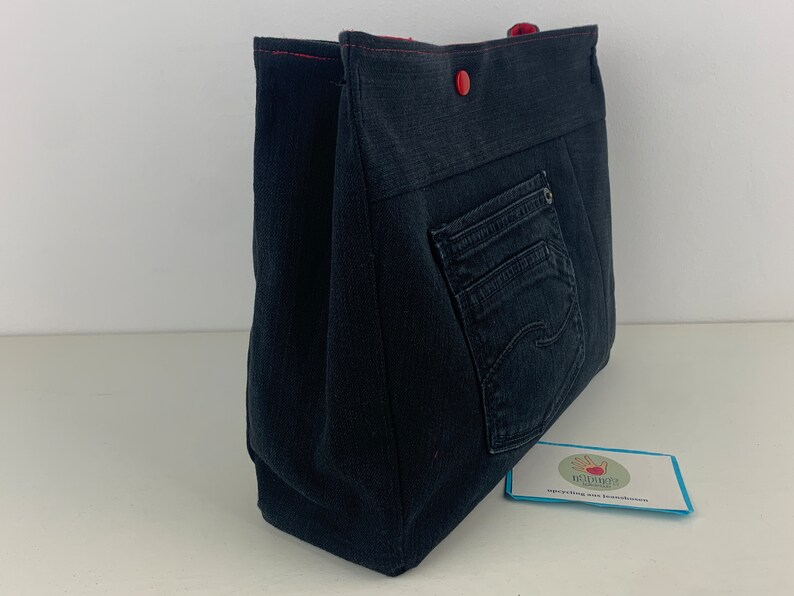 Handtaschenutensilo Jeans upcycling, Projekttasche, Jeanstasche, Bag in Bag Bild 7