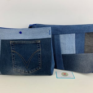Schultertasche, Jeans upcycling, Umhängetasche, Knotentasche, Jeanstasche, vegane Tasche Bild 10