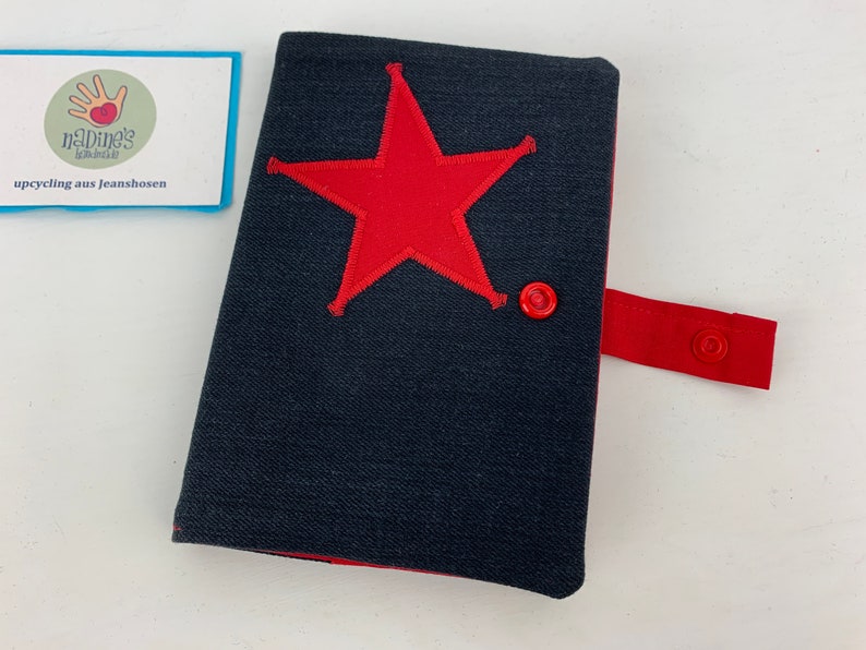 Book cover DIN A6 with star, jeans upcycling, travel diary, vegan book cover image 3