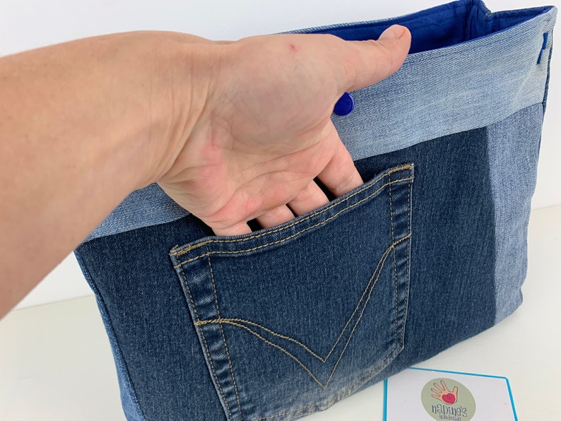 Projekttasche, Jeans upcycling, Handtaschenutensilo, Bag in Bag Bild 7