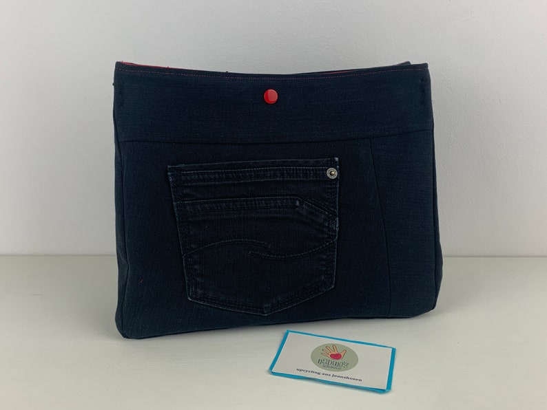 Handtaschenutensilo Jeans upcycling, Projekttasche, Jeanstasche, Bag in Bag Bild 4