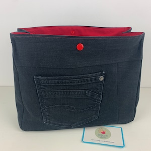 Handtaschenutensilo Jeans upcycling, Projekttasche, Jeanstasche, Bag in Bag Bild 1