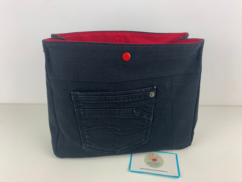 Handtaschenutensilo Jeans upcycling, Projekttasche, Jeanstasche, Bag in Bag Bild 1