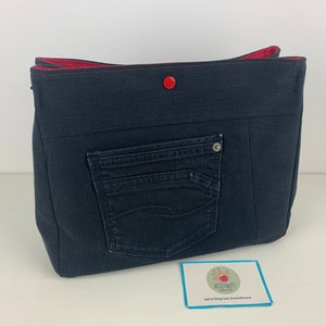 Handtaschenutensilo Jeans upcycling, Projekttasche, Jeanstasche, Bag in Bag Bild 3