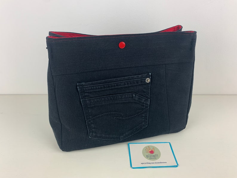 Handtaschenutensilo Jeans upcycling, Projekttasche, Jeanstasche, Bag in Bag Bild 3