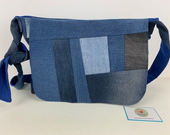 Schultertasche, Jeans upcycling, Umhängetasche, Knotentasche, Jeanstasche, vegane Tasche