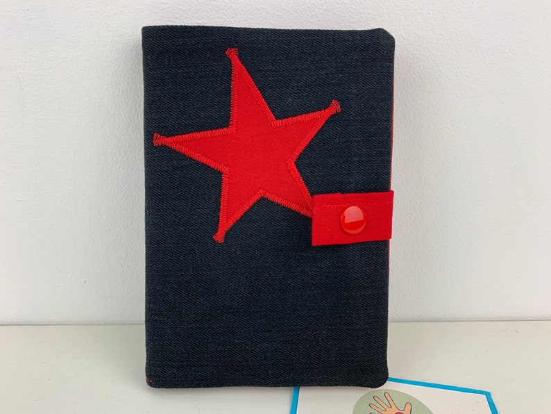 Book cover DIN A6 with star, jeans upcycling, travel diary, vegan book cover image 7