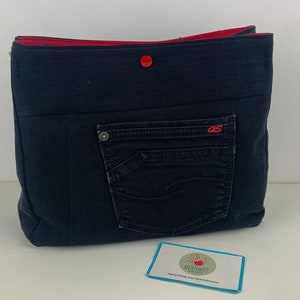 Handtaschenutensilo Jeans upcycling, Projekttasche, Jeanstasche, Bag in Bag Bild 5