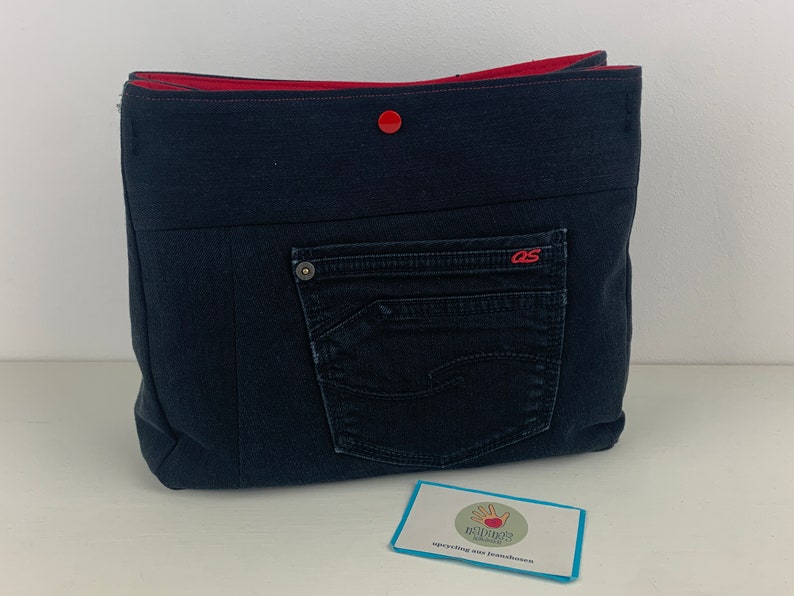 Handtaschenutensilo Jeans upcycling, Projekttasche, Jeanstasche, Bag in Bag Bild 5