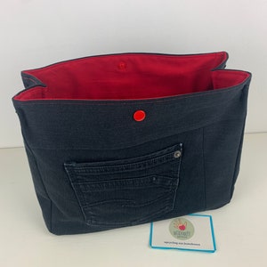 Handtaschenutensilo Jeans upcycling, Projekttasche, Jeanstasche, Bag in Bag Bild 8