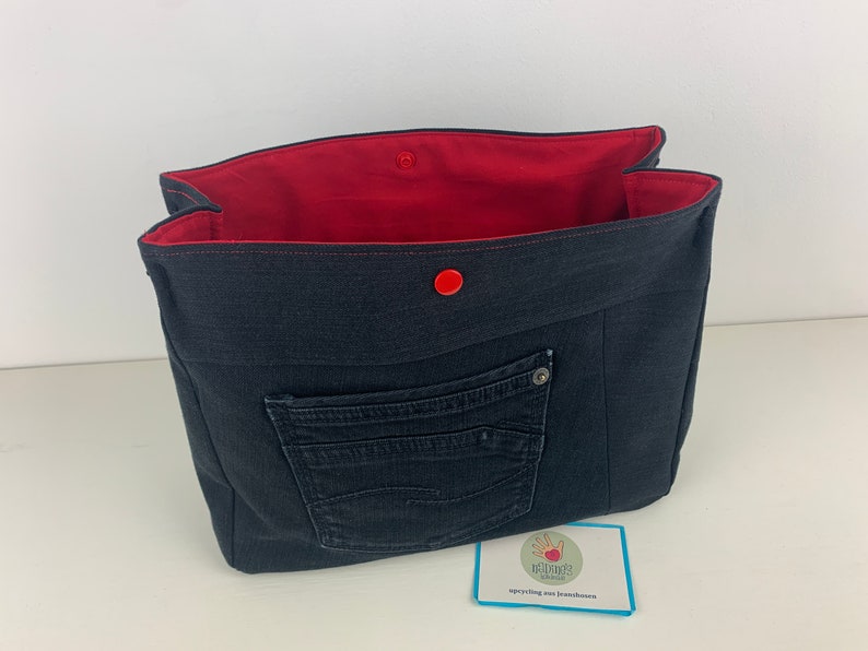 Handtaschenutensilo Jeans upcycling, Projekttasche, Jeanstasche, Bag in Bag Bild 8