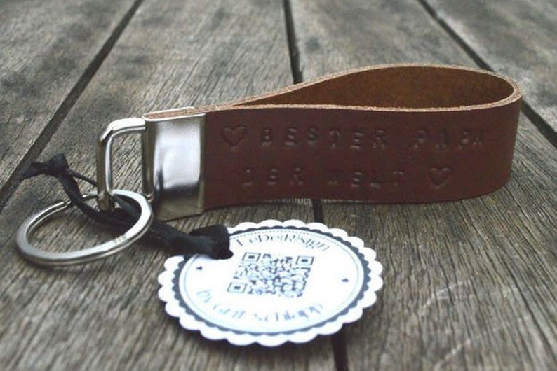 Schlüsselanhänger mit Wunschtext handgestempelt Rindsleder personalisiert Braun