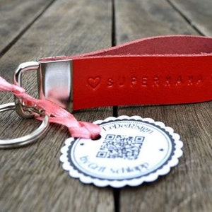 Schlüsselband mit Wunschtext handgestempelt Rindsleder personalisiert Red